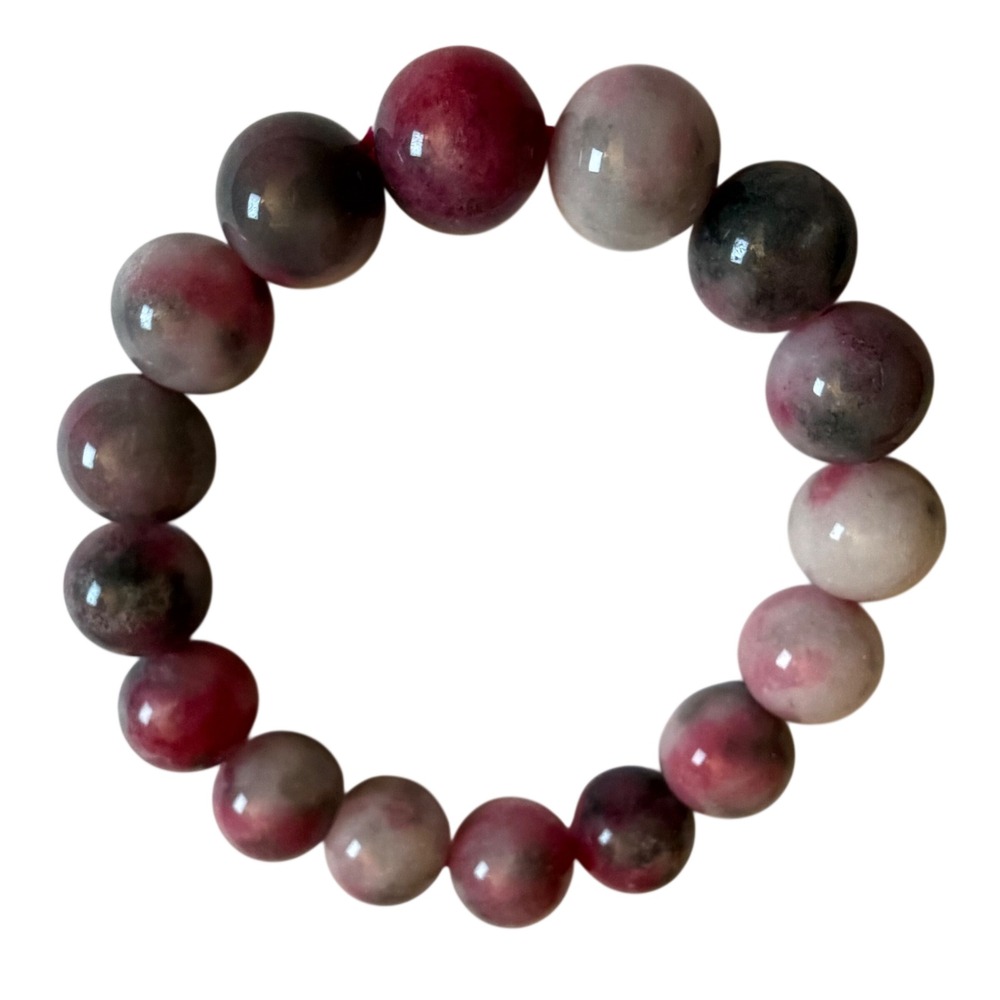 Unique! Natural Pink Stone Beaded Stretch Bracelet Round Beach Summer Yibe Y2K - Picture 2 of 5